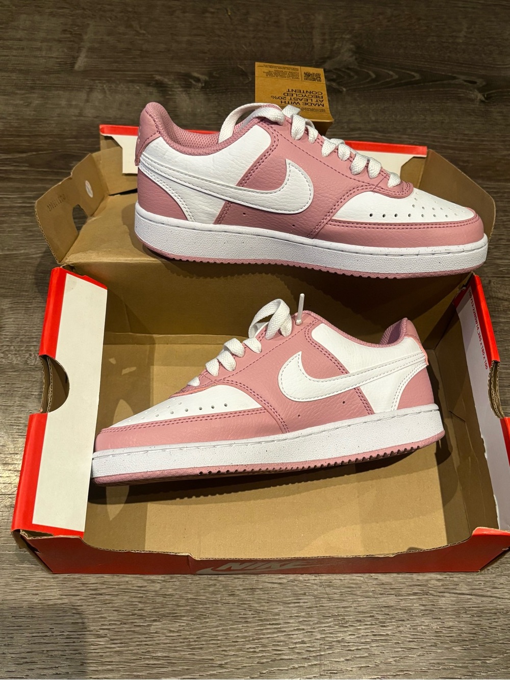 NWT Nike Court Vision Low Next Nature Elemental Pink/White Size 5